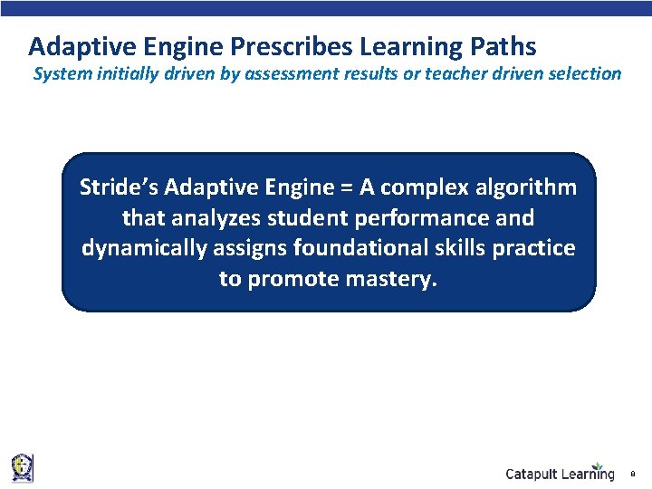 Adaptive Engine Prescribes Learning Paths System initially driven by assessment results or teacher driven