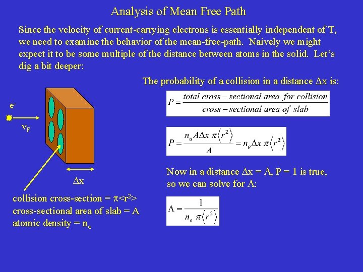 Analysis of Mean Free Path Since the velocity of current-carrying electrons is essentially independent Analysis of Mean Free Path Since the velocity of current-carrying electrons is essentially independent