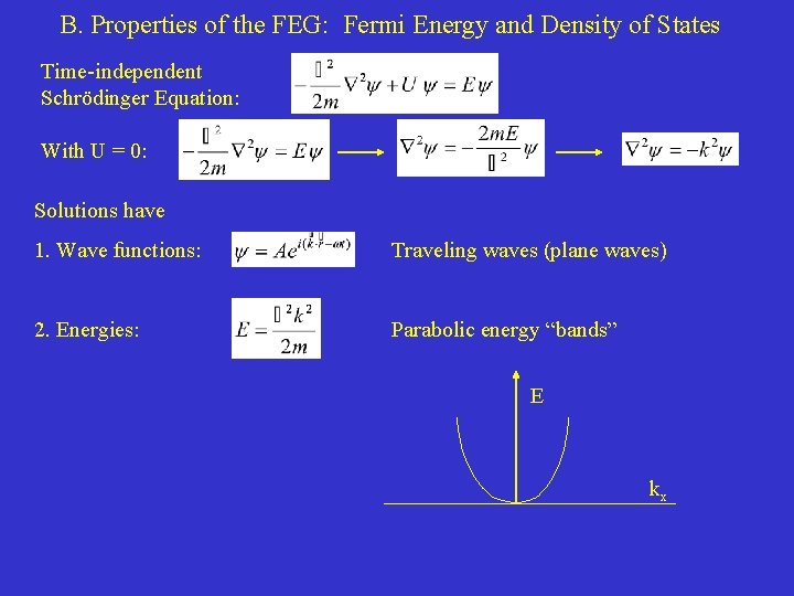 B. Properties of the FEG: Fermi Energy and Density of States Time-independent Schrödinger Equation: B. Properties of the FEG: Fermi Energy and Density of States Time-independent Schrödinger Equation: