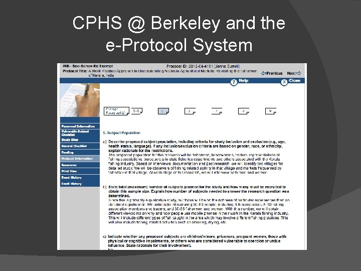 CPHS @ Berkeley and the e-Protocol System 