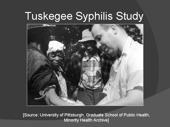 Tuskegee Syphilis Study [Source: University of Pittsburgh, Graduate School of Public Health, Minority Health