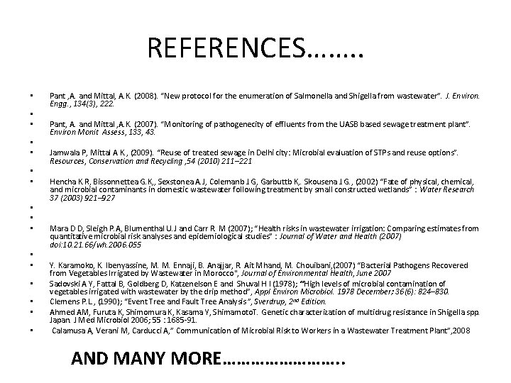 REFERENCES……. . • • • • Pant , A. and Mittal, A. K. (2008).