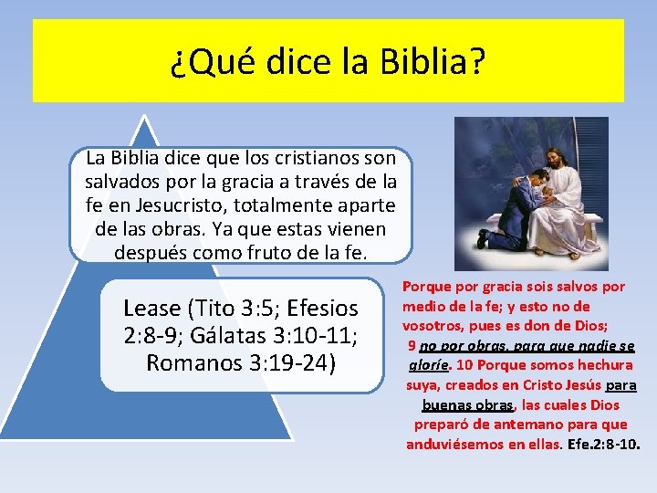 ¿Qué dice la Biblia? La Biblia dice que los cristianos son salvados por la