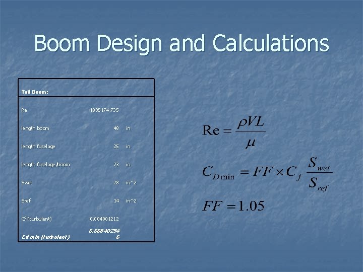 Boom Design and Calculations Tail Boom: Re 1835174. 735 length boom 48 in length Boom Design and Calculations Tail Boom: Re 1835174. 735 length boom 48 in length