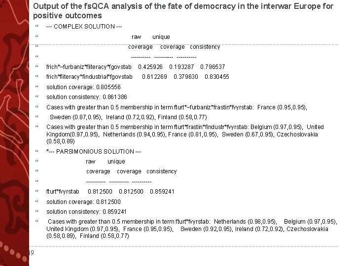 Output of the fs. QCA analysis of the fate of democracy in the interwar