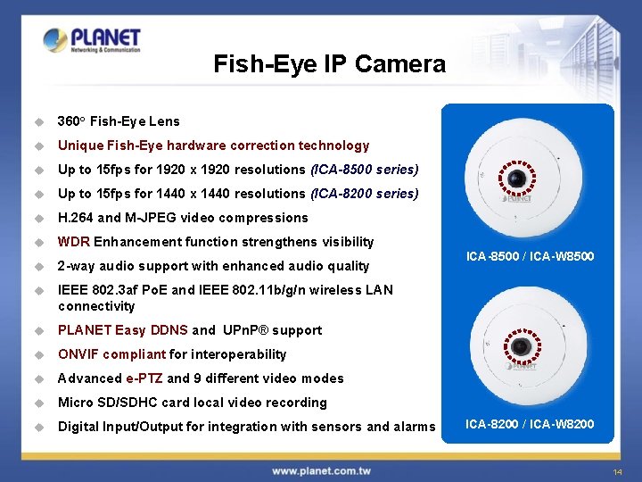 Fish-Eye IP Camera u 360 o Fish-Eye Lens u Unique Fish-Eye hardware correction technology