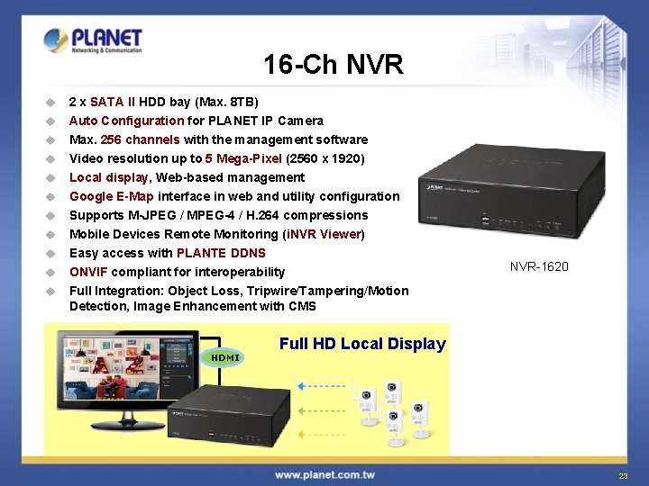 16 -Ch NVR u 2 x SATA II HDD bay (Max. 8 TB) u