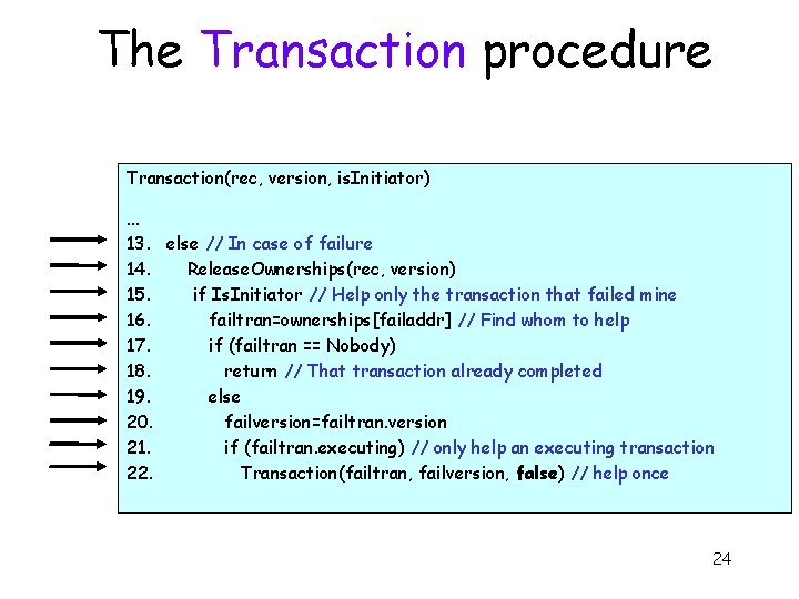 The Transaction procedure Transaction(rec, version, is. Initiator) … 13. else // In case of