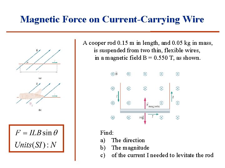 Magnetic Force on Current-Carrying Wire A cooper rod 0. 15 m in length, and