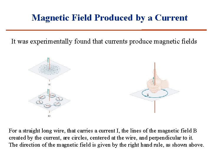 Magnetic Field Produced by a Current It was experimentally found that currents produce magnetic