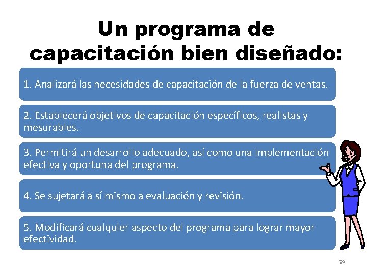 Un programa de capacitación bien diseñado: 1. Analizará las necesidades de capacitación de la