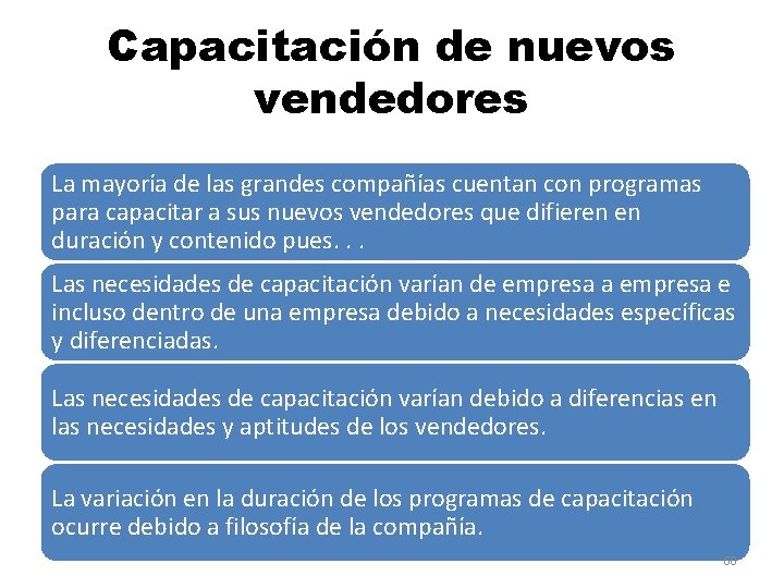 Capacitación de nuevos vendedores La mayoría de las grandes compañías cuentan con programas para