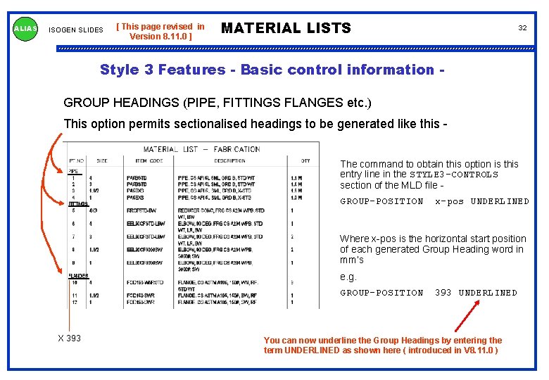 ALIAS ISOGEN SLIDES [ This page revised in Version 8. 11. 0 ] MATERIAL