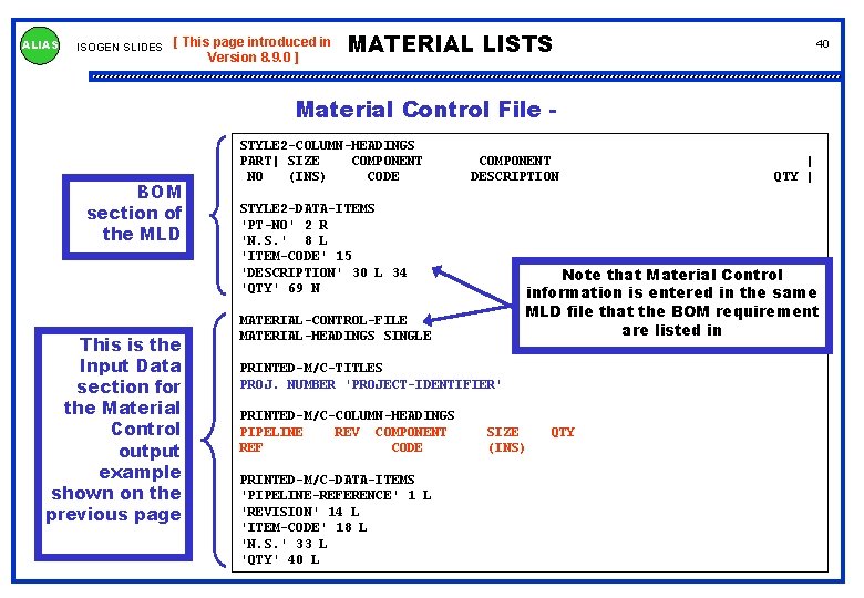 ALIAS ISOGEN SLIDES [ This page introduced in Version 8. 9. 0 ] MATERIAL