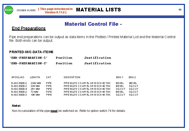 ALIAS ISOGEN SLIDES [ This page introduced in Version 8. 11. 6 ] MATERIAL