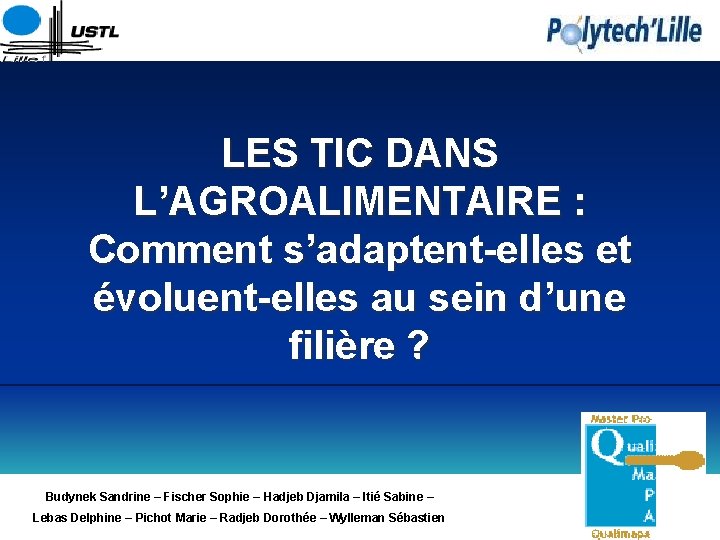 LES TIC DANS L’AGROALIMENTAIRE : Comment s’adaptent-elles et évoluent-elles au sein d’une filière ?