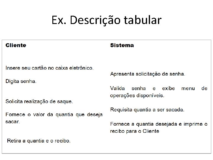 Ex. Descrição tabular 