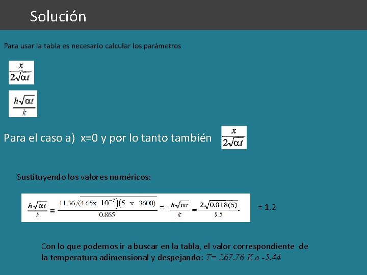 Solución Para el caso a) x=0 y por lo tanto también Sustituyendo los valores