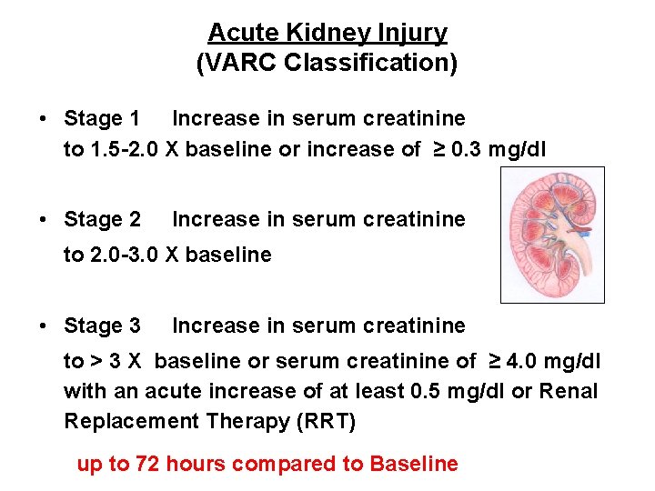Acute Kidney Injury (VARC Classification) • Stage 1 Increase in serum creatinine to 1. Acute Kidney Injury (VARC Classification) • Stage 1 Increase in serum creatinine to 1.