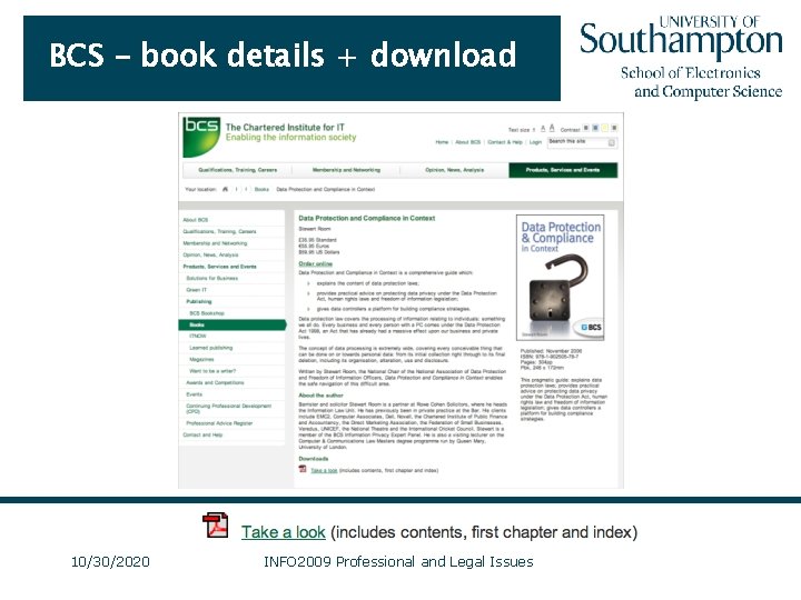 BCS – book details + download 10/30/2020 INFO 2009 Professional and Legal Issues 