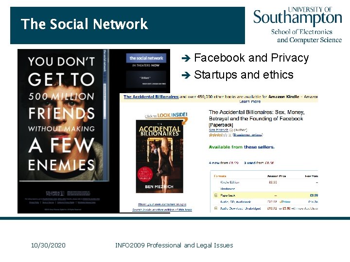 The Social Network è Facebook and Privacy è Startups and ethics 10/30/2020 INFO 2009