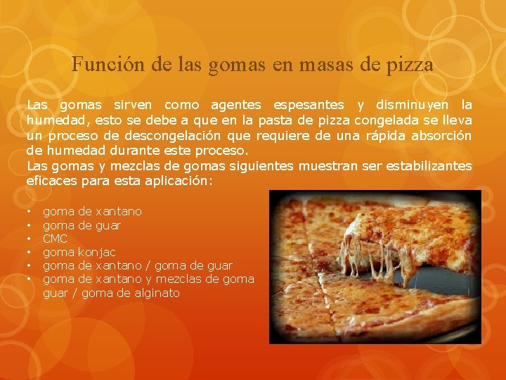 Función de las gomas en masas de pizza Las gomas sirven como agentes espesantes