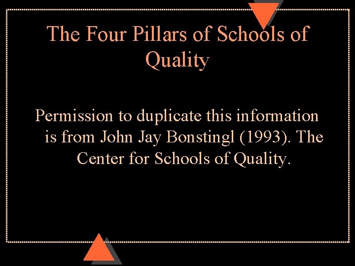 The Four Pillars of Schools of Quality Permission to duplicate this information is from
