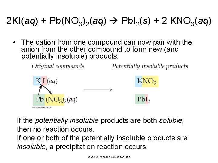 2 KI(aq) + Pb(NO 3)2(aq) Pb. I 2(s) + 2 KNO 3(aq) • The