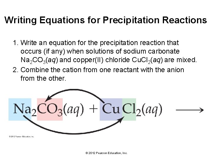 Writing Equations for Precipitation Reactions 1. Write an equation for the precipitation reaction that