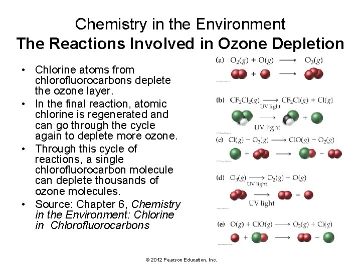 Chemistry in the Environment The Reactions Involved in Ozone Depletion • Chlorine atoms from
