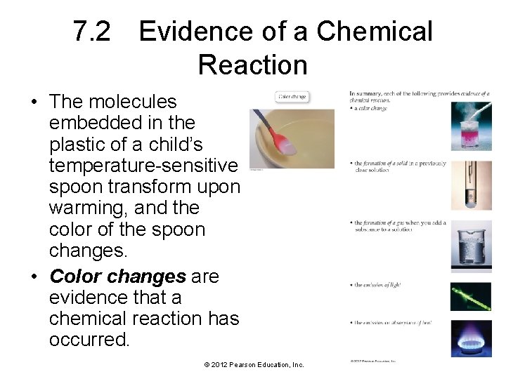 7. 2 Evidence of a Chemical Reaction • The molecules embedded in the plastic