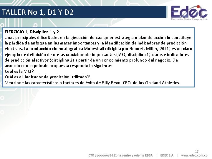 TALLER No 1, D 1 Y D 2 EJERCICIO 1; Disciplina 1 y 2.