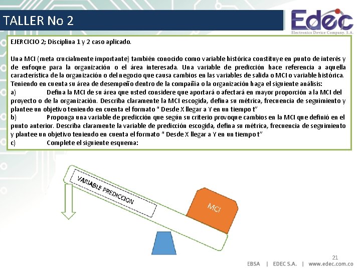 TALLER No 2 EJERCICIO 2; Disciplina 1 y 2 caso aplicado. Una MCI (meta