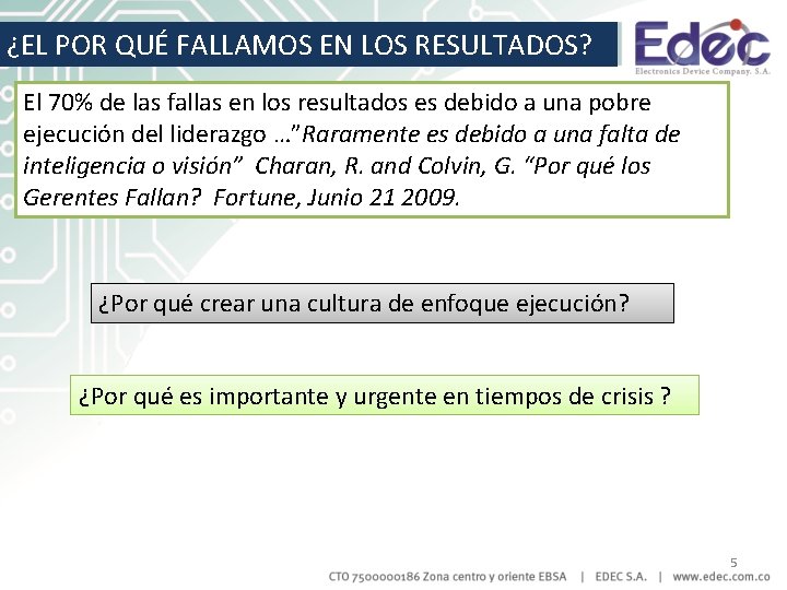 ¿EL POR QUÉ FALLAMOS EN LOS RESULTADOS? El 70% de las fallas en los