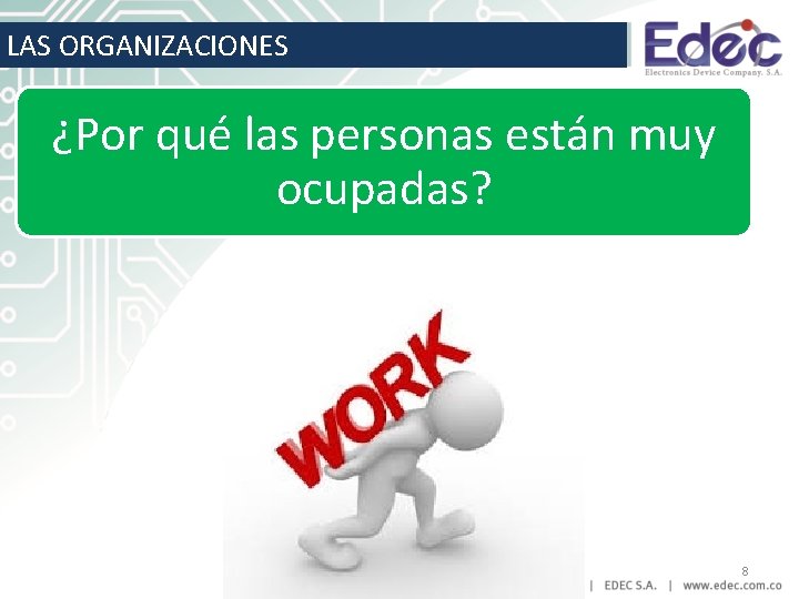 LAS ORGANIZACIONES ¿Por qué las personas están muy ocupadas? 8 