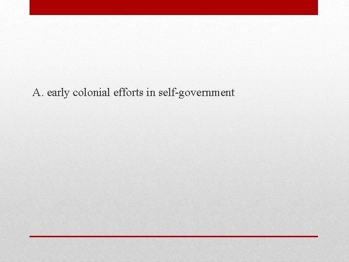 A. early colonial efforts in self-government 