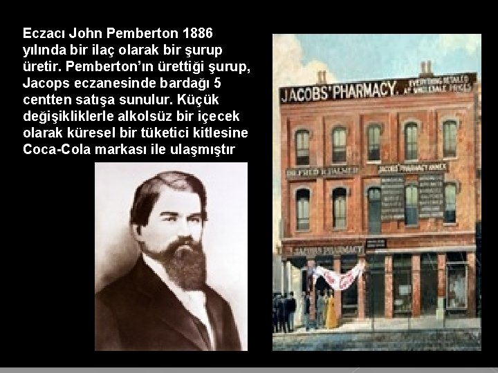 Eczacı John Pemberton 1886 yılında bir ilaç olarak bir şurup üretir. Pemberton’ın ürettiği şurup,