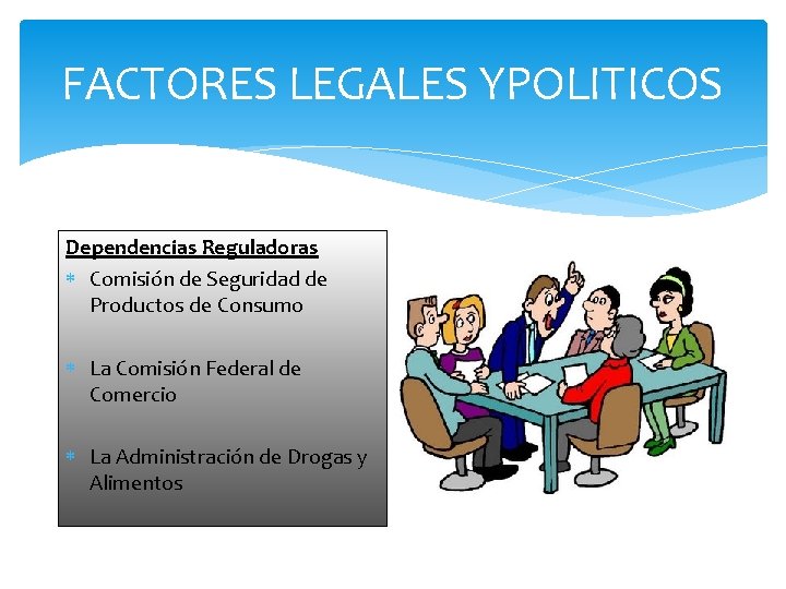 FACTORES LEGALES YPOLITICOS Dependencias Reguladoras Comisión de Seguridad de Productos de Consumo La Comisión