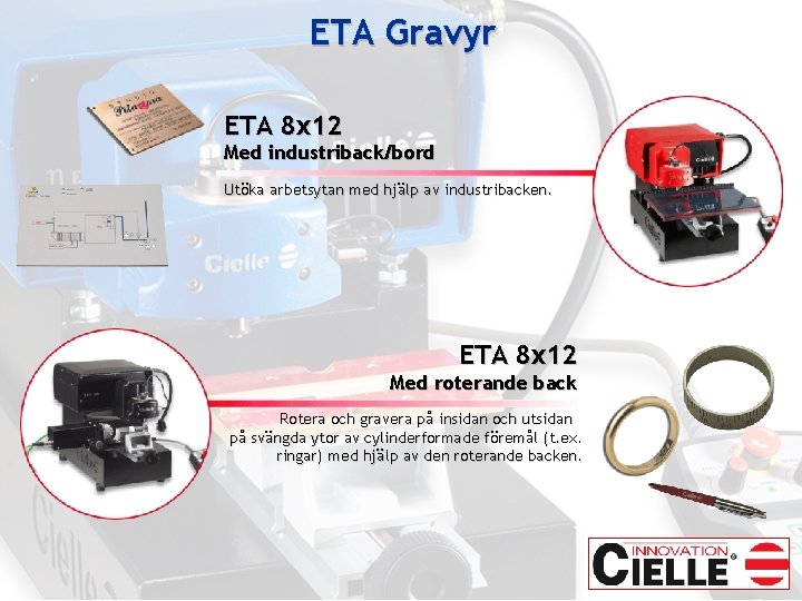 ETA Gravyr ETA 8 x 12 Med industriback/bord Utöka arbetsytan med hjälp av industribacken.