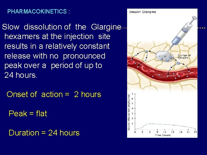 PHARMACOKINETICS : Slow dissolution of the Glargine hexamers at the injection site results in