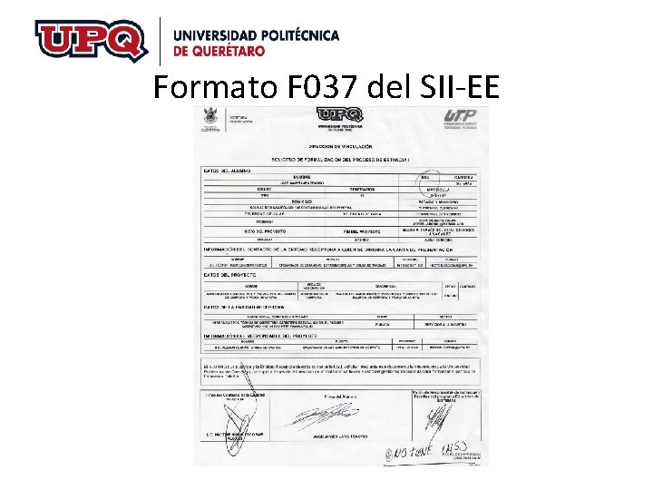 Formato F 037 del SII-EE Formato F 037 del SII-EE