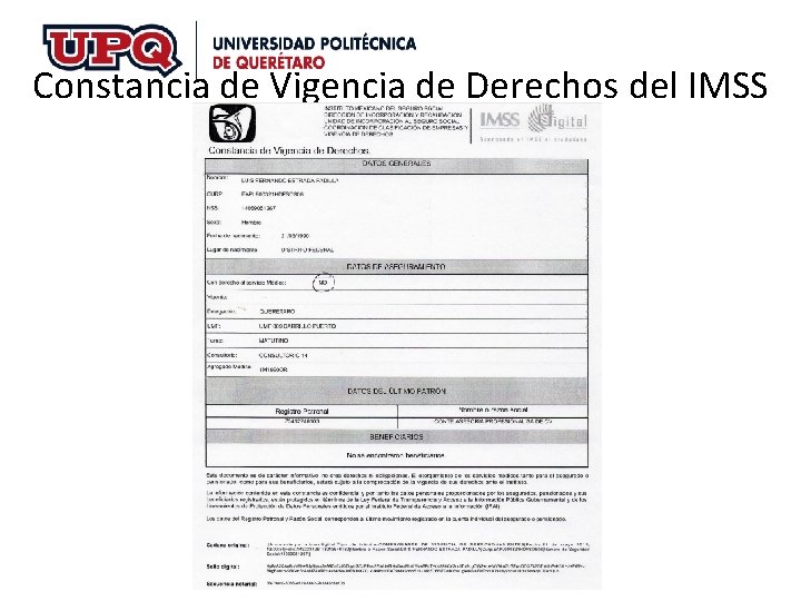 Constancia de Vigencia de Derechos del IMSS Constancia de Vigencia de Derechos del IMSS