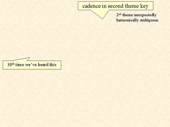 cadence in second theme key 2 nd theme unexpectedly harmonically ambiguous 30 th time