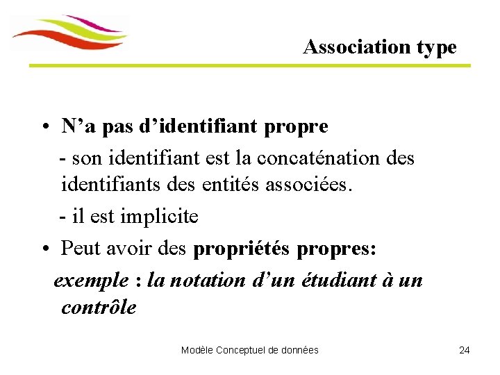 Association type • N’a pas d’identifiant propre - son identifiant est la concaténation des Association type • N’a pas d’identifiant propre - son identifiant est la concaténation des