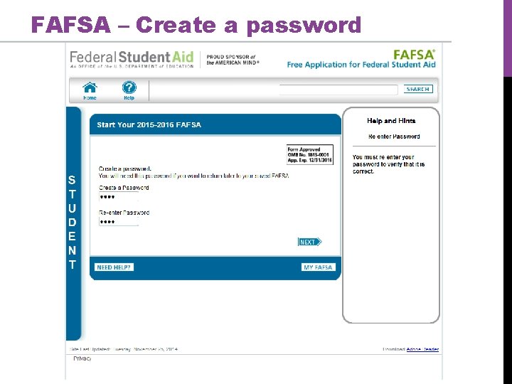 FAFSA – Create a password 