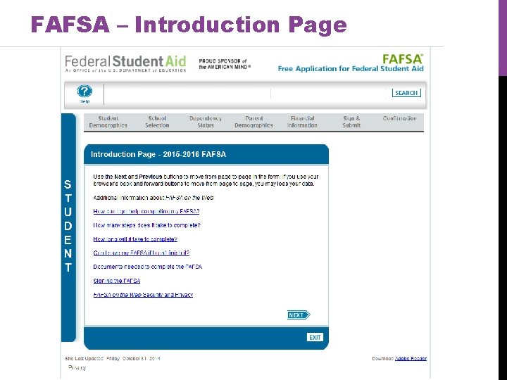 FAFSA – Introduction Page 