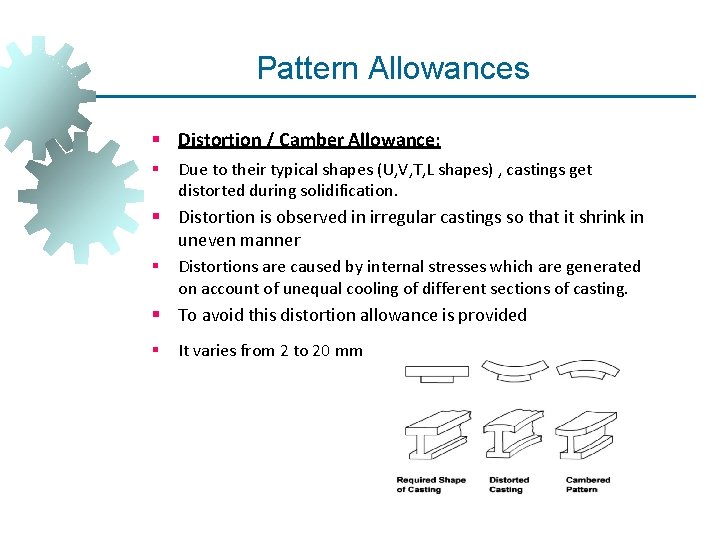 Pattern Allowances § Distortion / Camber Allowance: § Due to their typical shapes (U, Pattern Allowances § Distortion / Camber Allowance: § Due to their typical shapes (U,