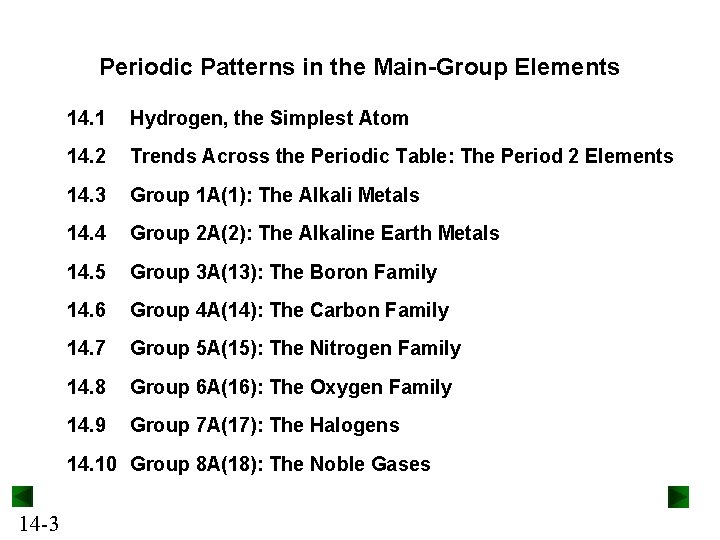 Periodic Patterns in the Main-Group Elements 14. 1 Hydrogen, the Simplest Atom 14. 2