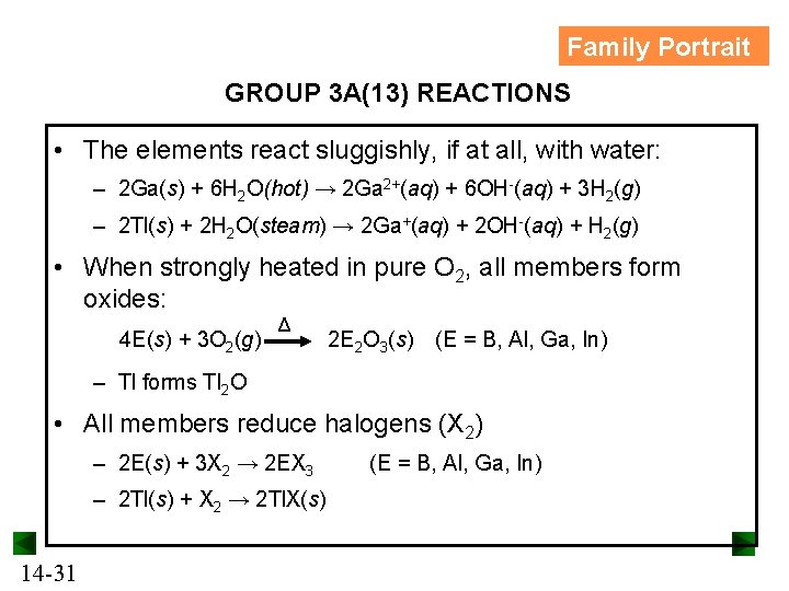 Family Portrait GROUP 3 A(13) REACTIONS • The elements react sluggishly, if at all,