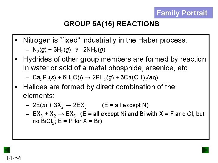Family Portrait GROUP 5 A(15) REACTIONS • Nitrogen is “fixed” industrially in the Haber